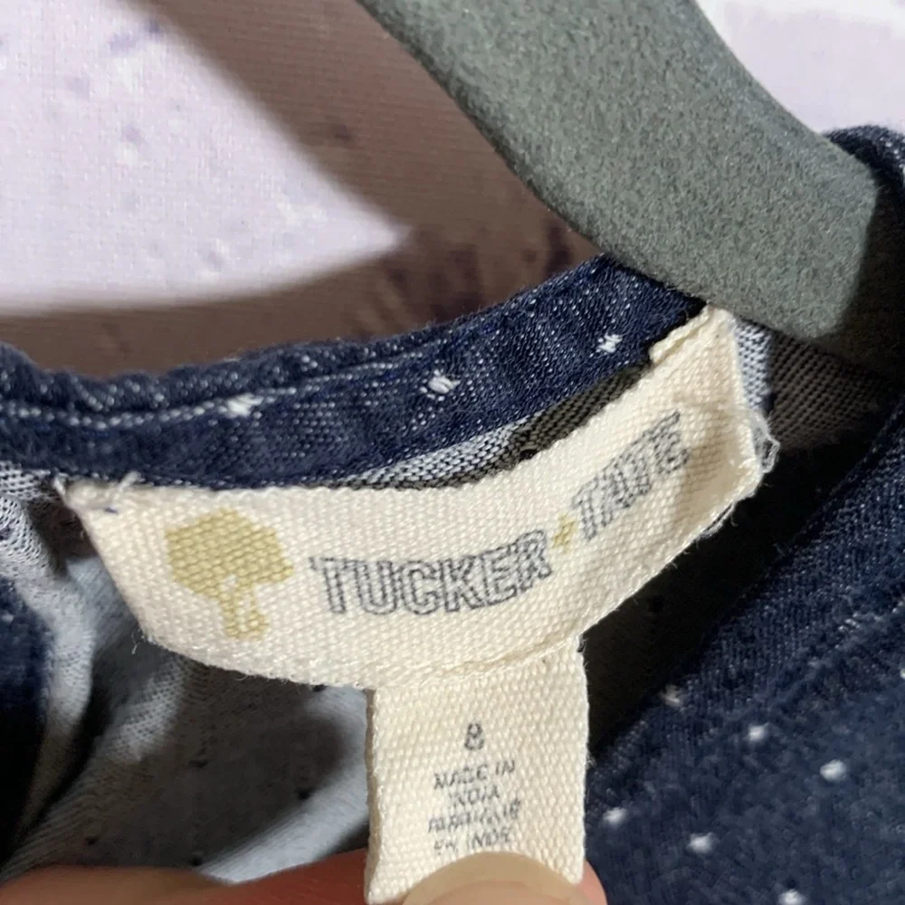 Tucker + Tate Girls Dress Polka Dot Blue Chambray Size 8 - Picture 4 of 6